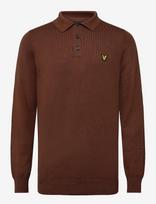 Lyle & Scott - Cotton Merino Long Sleeve Knitted Polo - Marškinėliai ilgomis rankovėmis - Ruda