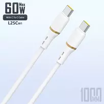 Dudao 1 m 60 W duomenų laidas USB-C į USB-C iš skystojo silikono, baltas