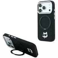 Karl Lagerfeld KF003216 Ring Stand 360 Choupette Head Pin MagSafe telefono dėklas, skirtas iPhone 18 Pro Max / 17 Pro Max, juodas