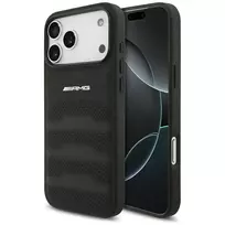 Mercedes AMG00117 telefono dėklas iPhone 18 Pro Max / 17 Pro Max, AMG Leather Debossed Lines Logo, juodas