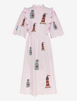 Stella Nova - Embroidered Midi Dress With Scallops - Iki kelių ir midi suknelės - Rožinė