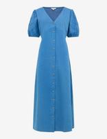 French Connection - Zaves Chambray Puffslv Midi Dr - Marškininė suknelė - Mėlyna