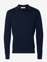 Selected - Slhtorino Ls Knit Open Stitch Polo - Polo marškinėliai ilgomis rankovėmis - Tamsiai mėlyna