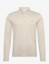 Calvin Klein - Ls Slim Supima Logo Patch Polo - Marškinėliai ilgomis rankovėmis - Smėlio