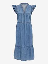 ONLY - Onlshania S/L Frill Midi Dnm Dress Akm - Iki kelių ir midi suknelės - Mėlyna