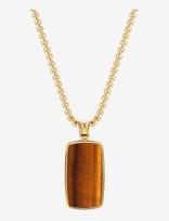Nialaya - Tiger Eye Dog Tag Necklace In Gold - Grandinėlė - Aukso