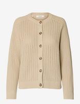 Selected - Slwolga Ls Knit Struc O-Neck Cardigan - Megztinis - Kreminė spalva