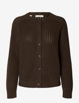 Selected - Slwolga Ls Knit Struc O-Neck Cardigan - Megztinis - Ruda