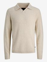 Jack & Jones - Jprblamaverick Knit Split Neck Styd Aw25 - Polo marškinėliai ilgomis rankovėmis - Smėlio