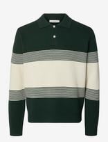 Selected - Slmdane Ls Knit Stripe Polo - Polo marškinėliai ilgomis rankovėmis - Žalia