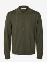 Selected - Slmtray Ls Merino Struc Polo Cardigan - Megztinis - Chaki spalva