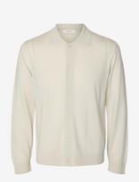 Selected - Slmtray Ls Merino Struc Polo Cardigan - Megztinis - Kreminė spalva
