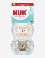 NUK - Perfect Match Air Fox/Bear, Size 0-2 Months - Čiulptukas - Marga / raštuota
