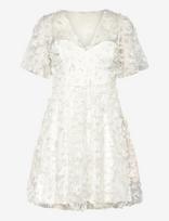 Bubbleroom - 3D Floral V-Neck Dress - Trumpa suknelė - Balta