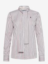 Polo Ralph Lauren - Slim Fit Striped Cotton Tie-Neck Shirt - Marškinėliai ilgomis rankovėmis - Kreminė spalva