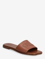 Chloé - Soleil Leather Flat Slide Sandals - Plokščiapadžiai sandalai - Ruda