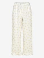 Sleeper - Puff Linen Lounge Pants With Headscarf In Daisies - Plačios kelnės - Balta