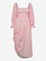 Sleeper - Atlanta Linen Dress With Rose Detail In Pink Vichy - Iki kelių ir midi suknelės - Rožinė