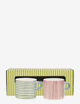 Anna + Nina - Stripe Affair Tea Mug Set Of 2 - Arbatos puodelis - Marga / raštuota