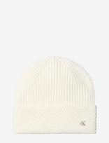 Calvin Klein - Ck Metal Wool Slanted Rib Beanie - Kepurė - Kreminė spalva