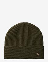 Calvin Klein - Ck Metal Wool Slanted Rib Beanie - Kepurė - Chaki spalva