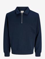 Jack & Jones - Jjbradley Sweat Zip Polo - Polo marškinėliai ilgomis rankovėmis - Tamsiai mėlyna