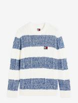 Tommy Jeans - Tjm Reg Striped Cable Sweater - Apvalios apykaklės megztinis - Balta