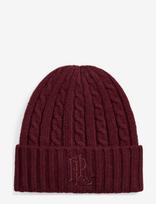Lauren Ralph Lauren - Embroidered-Logo Cable-Knit Beanie - Kepurė - Burgundiška splava