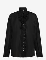 Polo Ralph Lauren - Ruffle-Front Silk Shirt - Marškinėliai ilgomis rankovėmis - Juoda