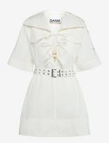 Ganni - Ivory Stretch Cotton Mini Dress - Trumpa suknelė - Balta