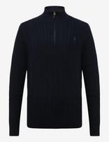 Polo Ralph Lauren - Cable-Knit Cotton Mockneck Sweater - Megztinis su užtrauktuku - Tamsiai mėlyna