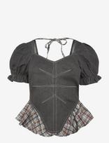 Laagam - Regina Grey Puff Sleeve Blouse - Marškinėliai trumpomis rankovėmis - Pilka