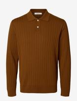 Selected - Slmtorino Ls Knit Rib Polo Noos - Marškinėliai ilgomis rankovėmis - Ruda