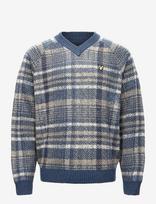 Lyle & Scott - Offset Check V Neck Jumper - V formos iškirptės megztinis - Mėlyna