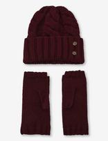 Lauren Ralph Lauren - Cable-Knit Beanie & Mittens Set - Kepurė - Burgundiška splava