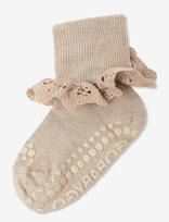 GoBabyGo - Non-Slip - Viscose-Bamboo Lace - Neslystančios kojinės - Smėlio