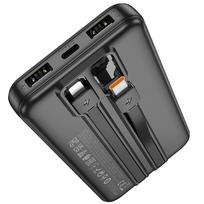 Powerbank Hoco 10000 mAh 2A su integruotais USB C + Lightning kabeliais J118 juodas