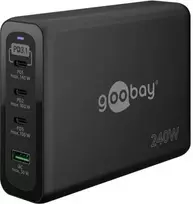 Įkroviklis Goobay Daugiaportis greitasis USB-C PD GaN įkroviklis (240 W), juodas - Spalvų versija juoda