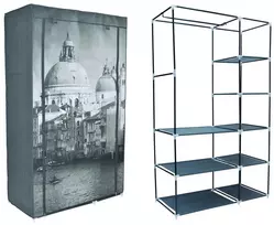 Audinio spinta su „Venice“ raštu, 8 lentynos, 100x50x170 cm, drabužių laikymo spintelė, rūbų spinta, medžiaginė spinta