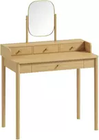 Kosmetinis staliukas su pasukamu veidrodžiu ir 4 stalčiais, ąžuolo ir aukso spalvų, 90 × 50 × 127,5 cm