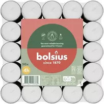 Žvakė, arbatinė Bolsius, 4 h, 50 vnt., Balta sp.