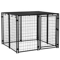 Foldable Dog Playpen with Cover, 8 Panels with Lockable Door, 141x141x113cm, Black 141 x 141 x 113 cm
