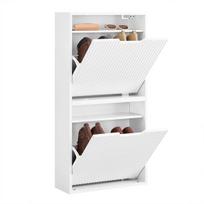 SoBuy Batų Spintelė FSR204-W Balta 50x19x100cm Medinė Erdvė Taupanti Su 2 Atlenkamomis Durimis