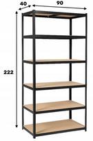 Juodas metalinis sandėliavimo stelažas 222x90x40 cm, 1050 kg apkrova