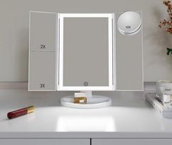 LED makiažo veidrodėlis, 10 kartų didinimas, pritemdytas, 3 apšvietimo nustatymai
