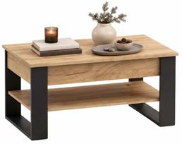 Kavos staliukas Akord Furniture Factory Denver, juoda sp./craft oak, 92 cm x 52 cm x 45 - 58 cm