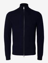 Selected - Slmtray Merino Brushed Struc Zip Noos - Megztinis - Tamsiai mėlyna