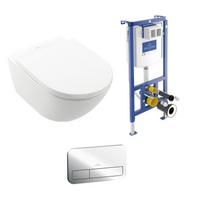 Pakabinamo WC komplektas Villeroy & Boch Subway 3.0 TwistFlush su CeramicPlus danga ir chromo mygtuku ViConnect (92249061)