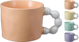 Puodelis, naujasis kaulinis porcelianas, 330 ml, viršus dia. 9,9 cm, apačia dia. 9 x 7,5 cm, reljefinis korpusas, baltos sp. rankenėlė