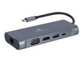 [Atidaryta pakuotė] GEMBIRD A-CM-COMBO7-01 Multi Port Adapter USB Type C Hub3.0 HDMI VGA PD card reader stereo audio space grey